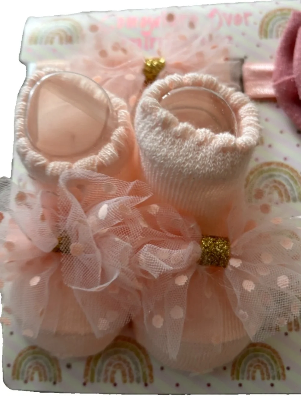 Baby Girls Pink and Cream Flower Booties & Bow Headband Set